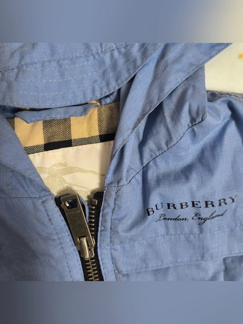 Burberry London Iconic Nova Check Embroidered Hooded Long Sleeve Zip Up Jacket